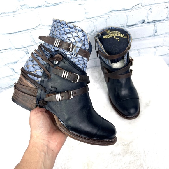 freebird Shoes - 🚫SOLD! NIB/NWT($295)🤩 |•FREEBIRD🦅BY STEVEN•| CRUE Navy Multi Strappy Wrap Boo